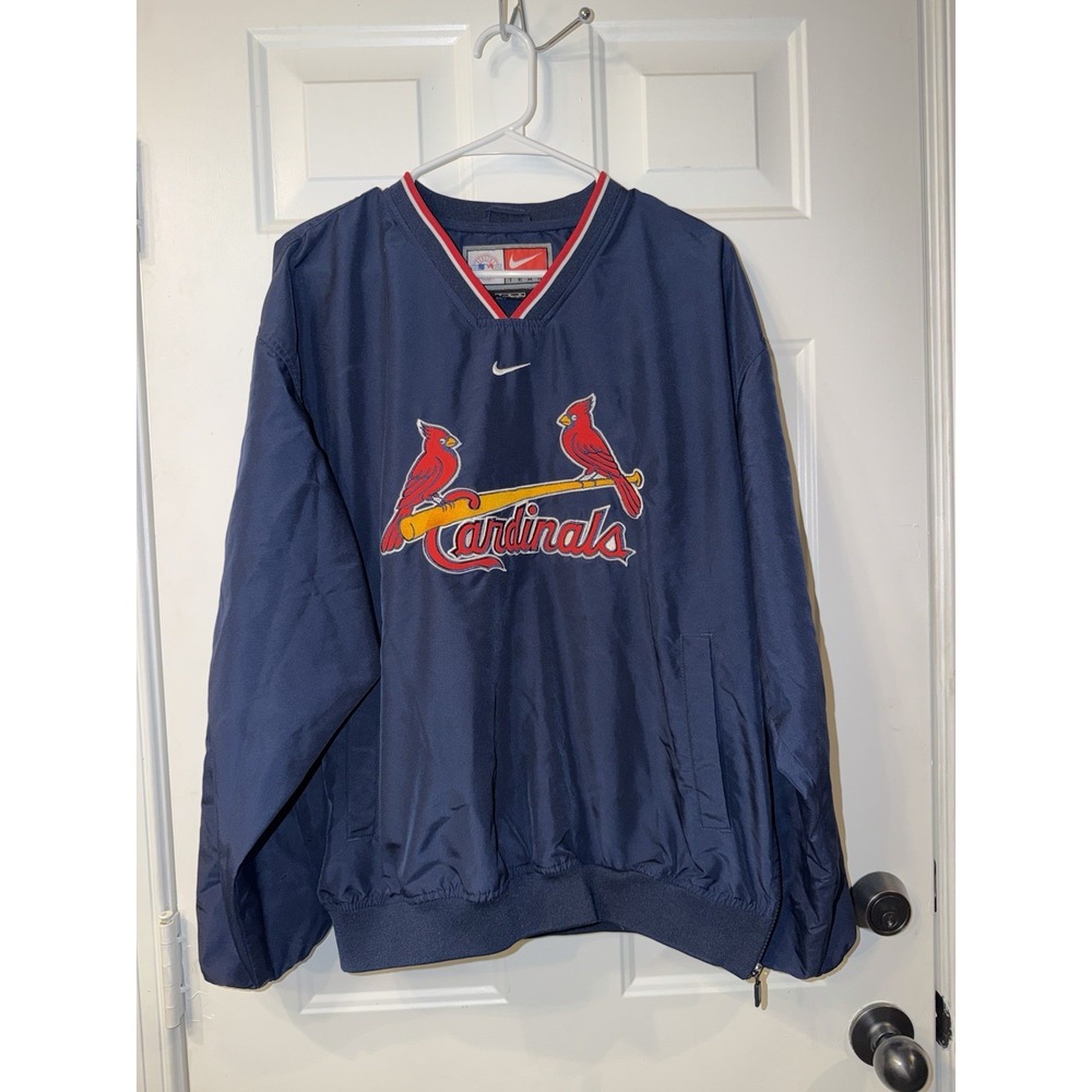 Nike St Louis Cardinals Jacket Large Blue MLB Pullover Windbreaker Center Swoosh